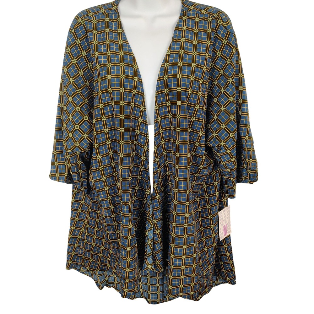 LuLaRoe Lindsay Kimono Cardigan M Plaid Open Front NWT layering hi lo eclectic
